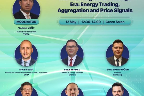 TÜREK 2026 session poster listing Volkan Yiğit as moderator of Market Design in the Storage Era